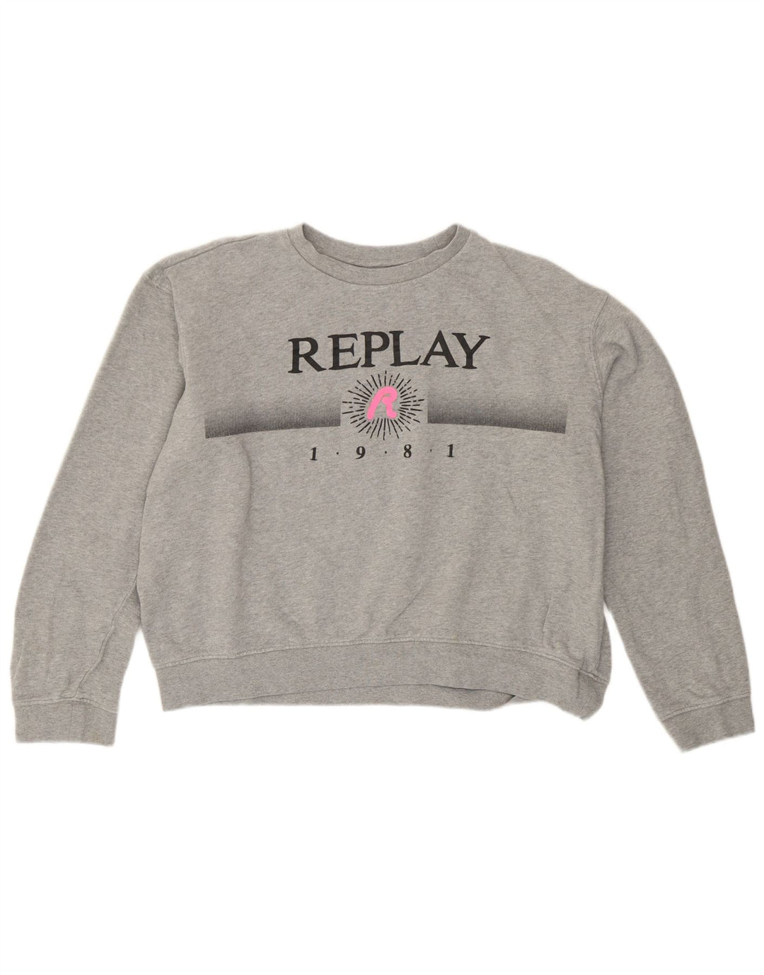 Replay Γυναικεία Crop Graphic Υπερμεγέθη φούτερ Jumper UK 14 Large Grey
