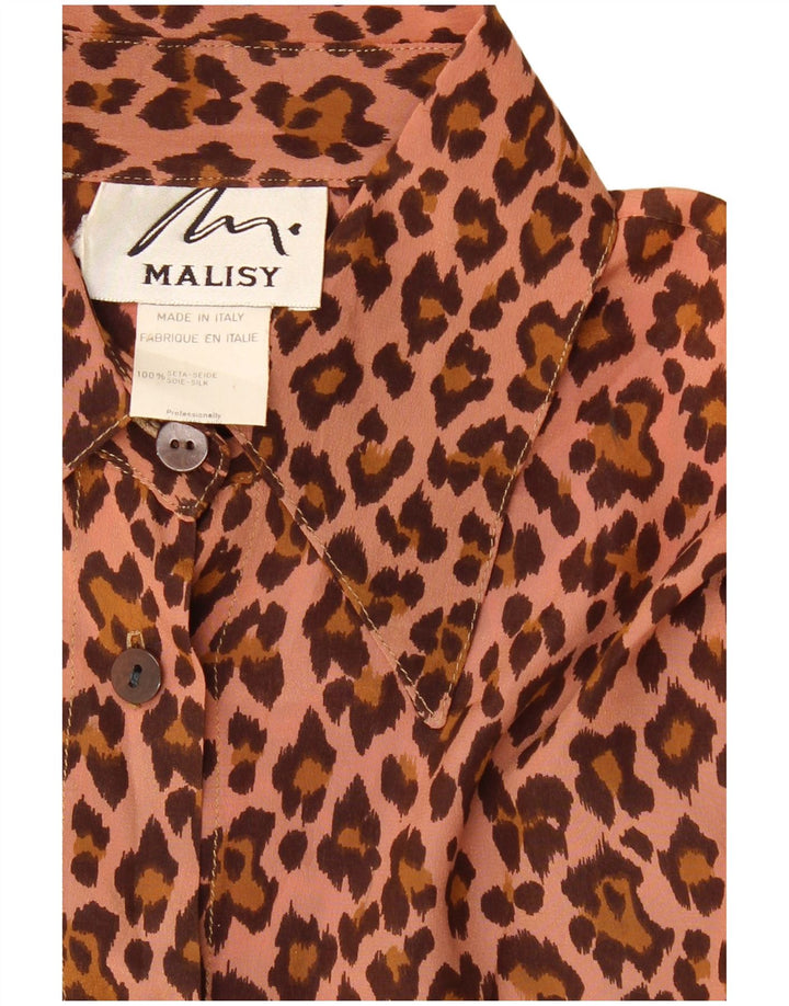 VINTAGE Γυναικείο Πουκάμισο Μπλούζα UK 20 2XL Καφέ Animal Print Silk