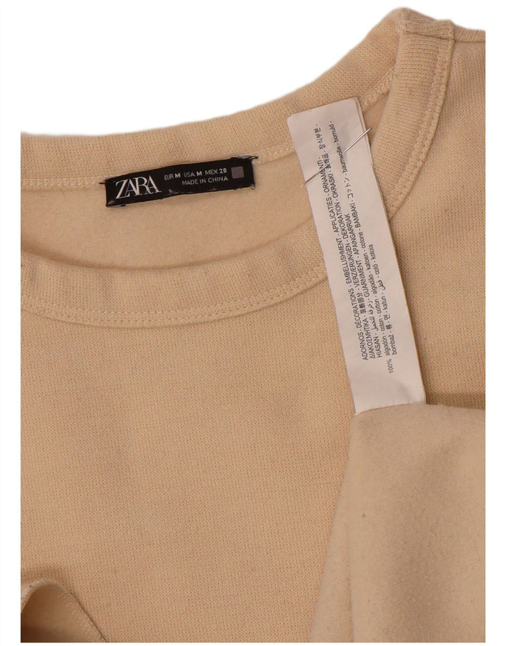 Zara Γυναικεία φούτερ υπερμεγέθη Jumper UK 14 Μεσαίο μπεζ φλοράλ βαμβακερό