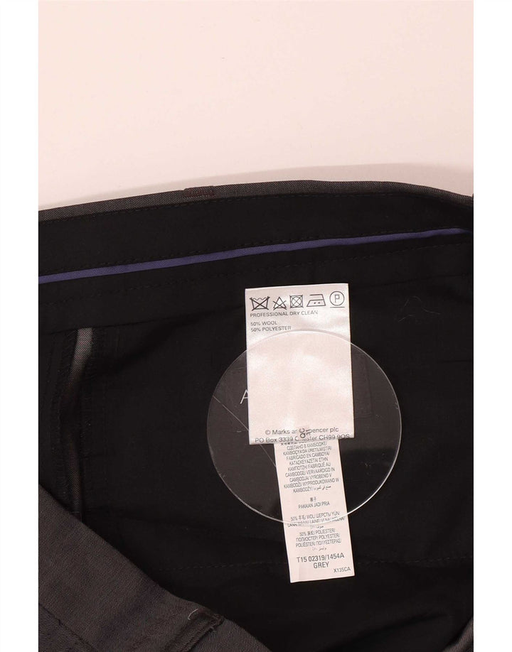 Marks & Spencer Ανδρικό αυτόγραφο ίσιο παντελόνι W36 L31 Γκρι μαλλί