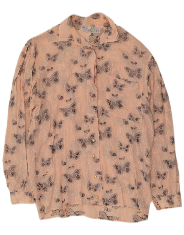 VINTAGE Γυναικείο γραφικό πουκάμισο UK 16 μεγάλη ροζ μεταξωτή πεταλούδα