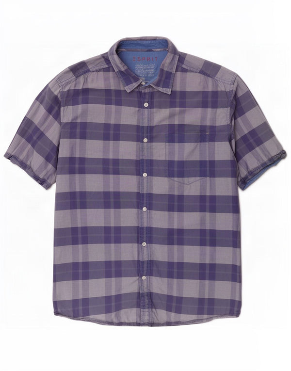Ανδρικό κοντομάνικο πουκάμισο Esprit 2XL Navy Blue Check Cotton
