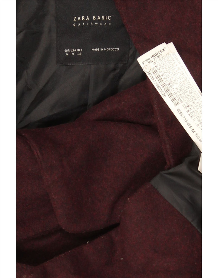Zara Γυναικείο Bomber Jacket με κουκούλα UK 14 Medium Burgundy Acrylic