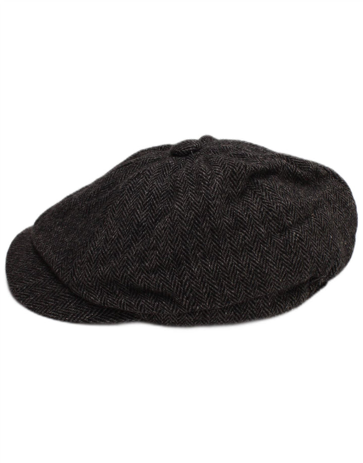 VINTAGE Mens Flat Cap Large Grey Herringbone New Wool Classic