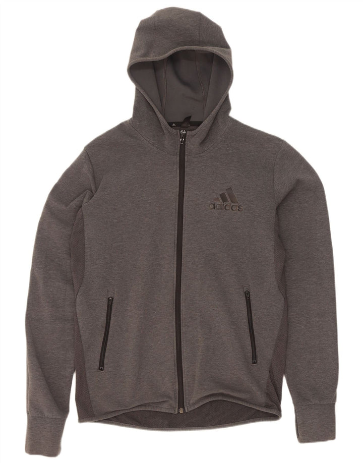 Ανδρικό πουλόβερ με κουκούλα με φερμουάρ Adidas μεσαίο βαμβακερό γκρι