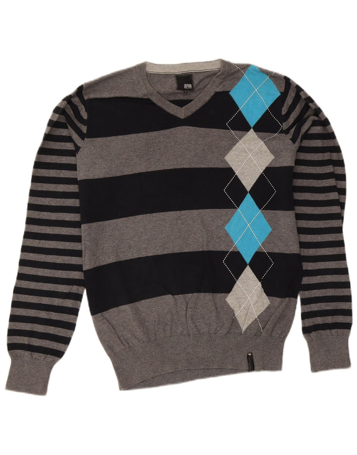 Jack & Jones Ανδρικό πουλόβερ με λαιμόκοψη με λαιμόκοψη με μεσαίο γκρι Argyle/Διαμαντένιο βαμβάκι