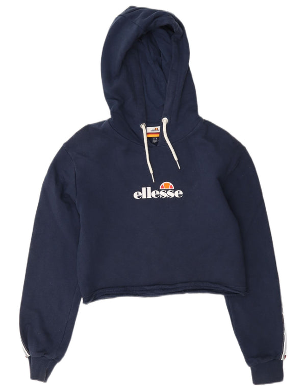 Ellesse Γυναικείο Crop Graphic Hoodie Jumper UK 8 Small Navy Blue Colourblock