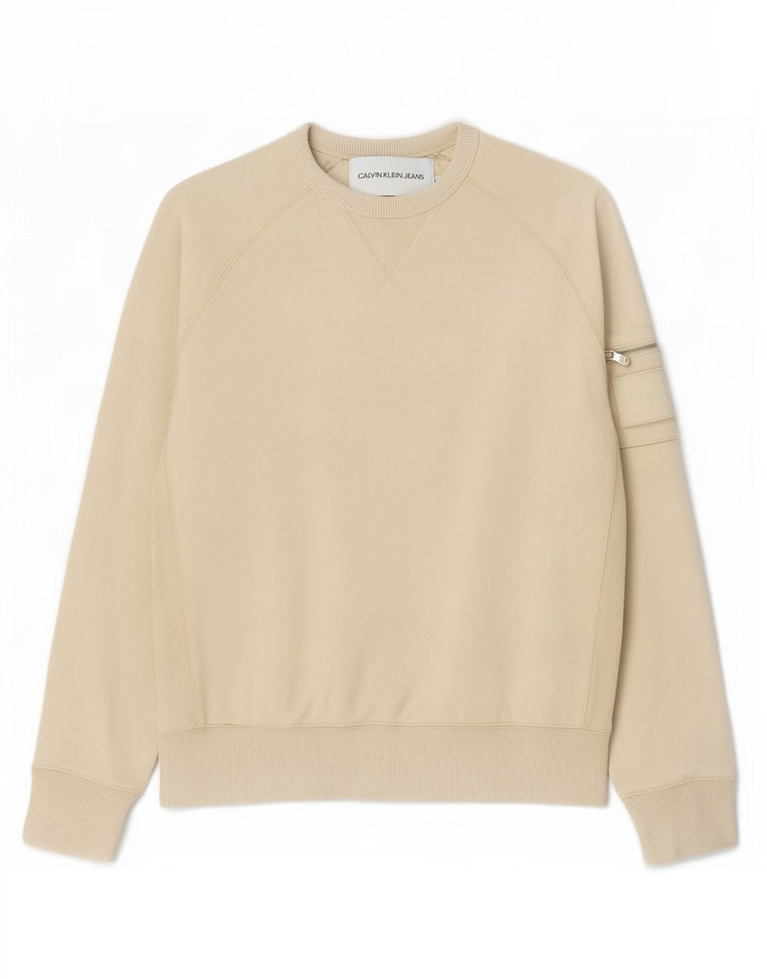 Calvin Klein Jeans Ανδρικό Φούτερ Jumper Μικρό Μπεζ Βαμβακερό