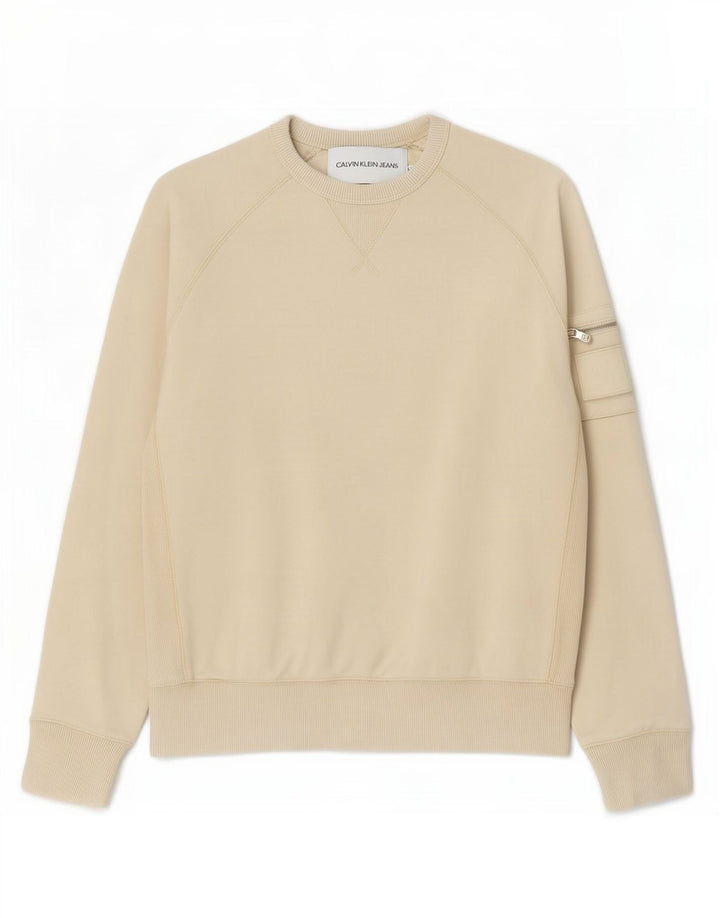 Calvin Klein Jeans Ανδρικό Φούτερ Jumper Μικρό Μπεζ Βαμβακερό