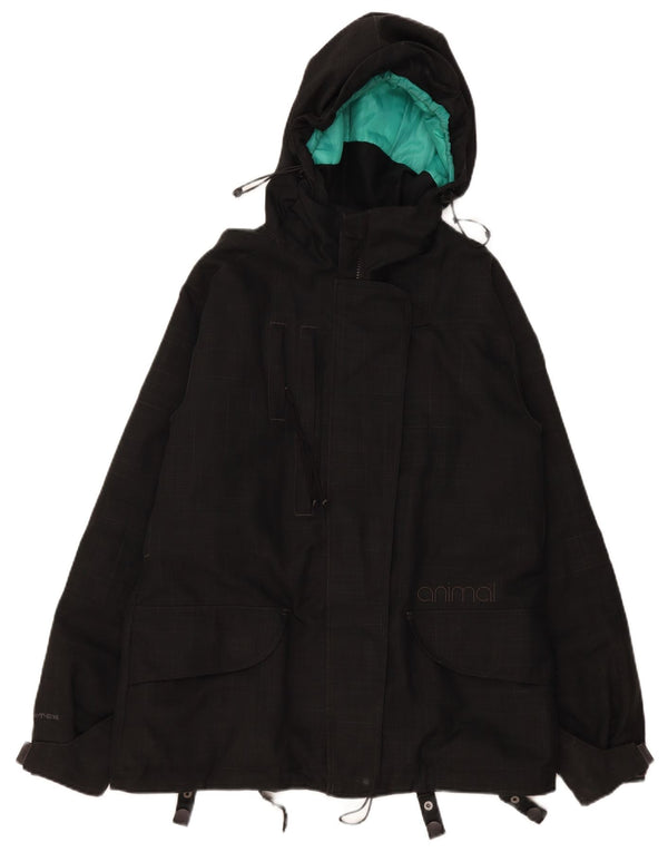 Γυναικείο Animal Hooded Windbreaker Jacket UK 14 Large Black Check Polyester