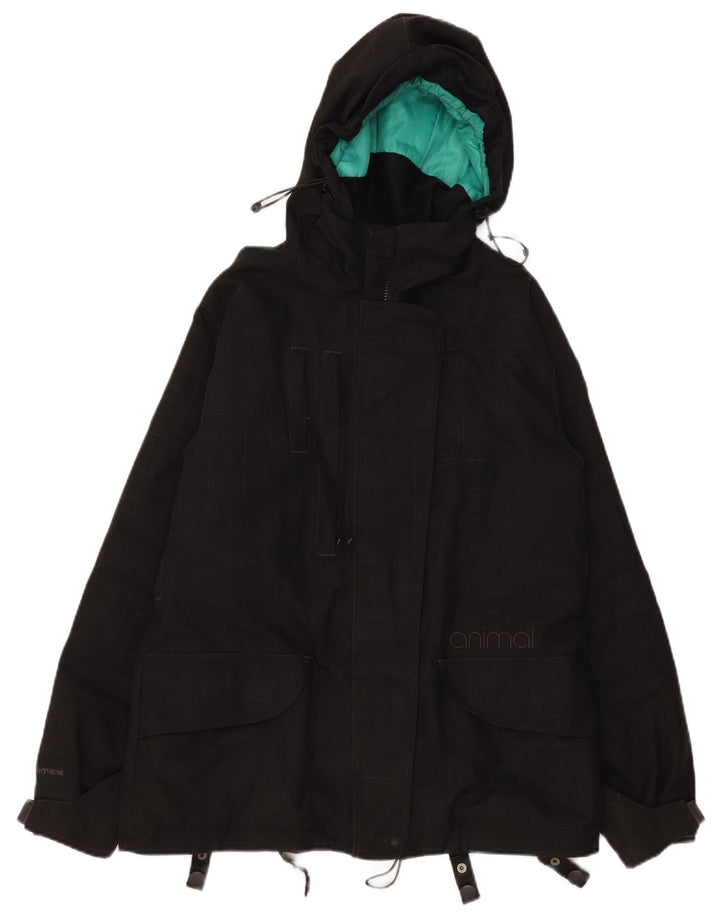 Γυναικείο Animal Hooded Windbreaker Jacket UK 14 Large Black Check Polyester