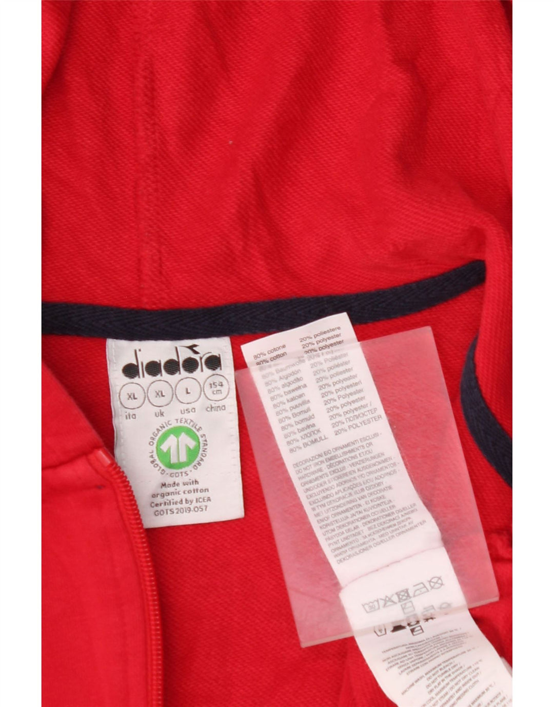 Γραφικό πουλόβερ με κουκούλα με φερμουάρ DIADORA για αγόρια 11-12 ετών XL κόκκινο βαμβακερό