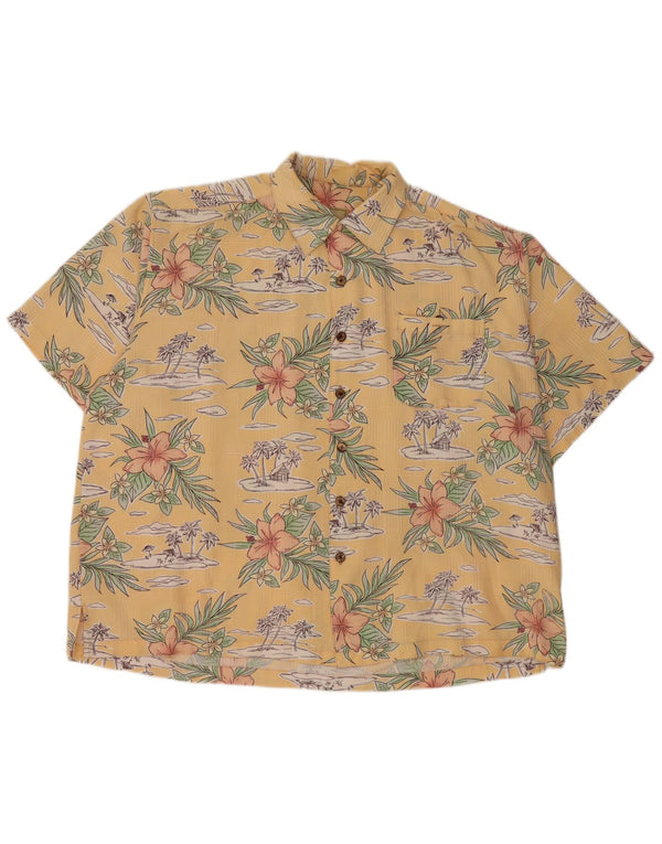 Vintage Ανδρικό κοντομάνικο πουκάμισο 2XL Κίτρινο Floral Rayon