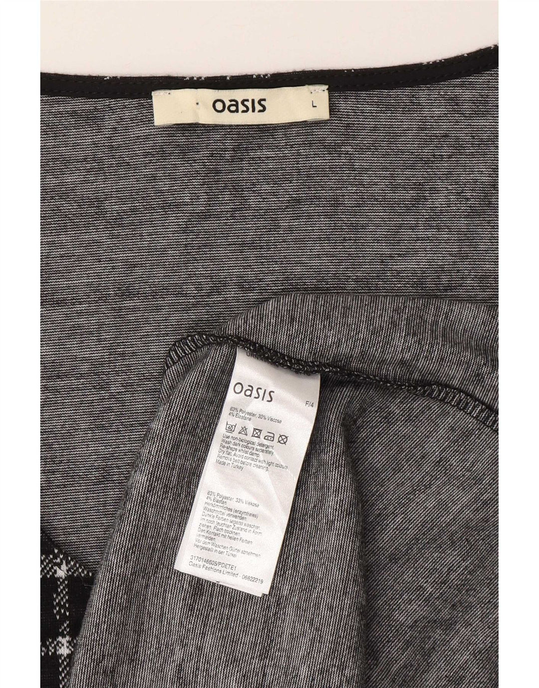Γυναικείο φόρεμα Oasis 3/4 με μανίκια A-Line UK 14 Large Black Check Polyester