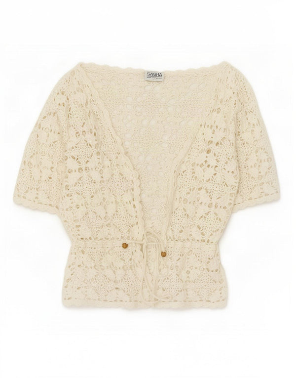 Sasha γυναικείο κοντό μανίκι βελονάκι Bolero Top 14 UK Large White Floral