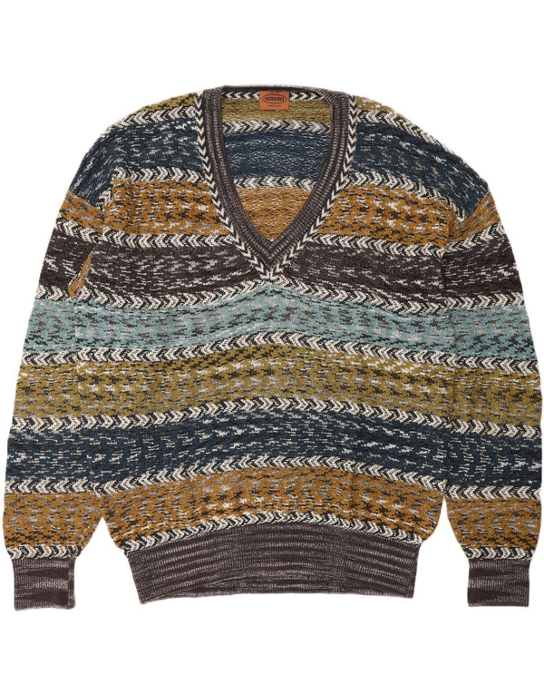 MISSONI Ανδρικό πουλόβερ με λαιμόκοψη IT 54 XL πολύχρωμο γεωμετρικό λινό
