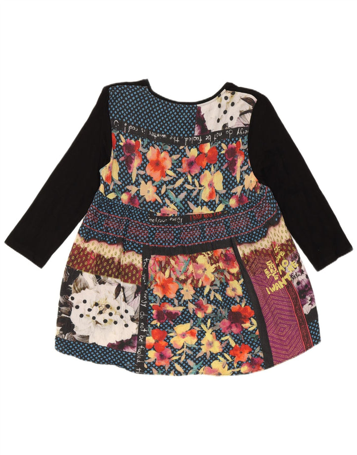 Desigual Γυναικείο Abstract Pattern Top 3/4 Sleeve UK 10 Small Black Viscose
