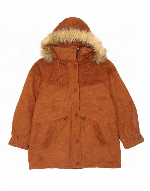 Vintage γυναικείο μπουφάν Parka με κουκούλα UK 18 XL Beige Floral Polyester