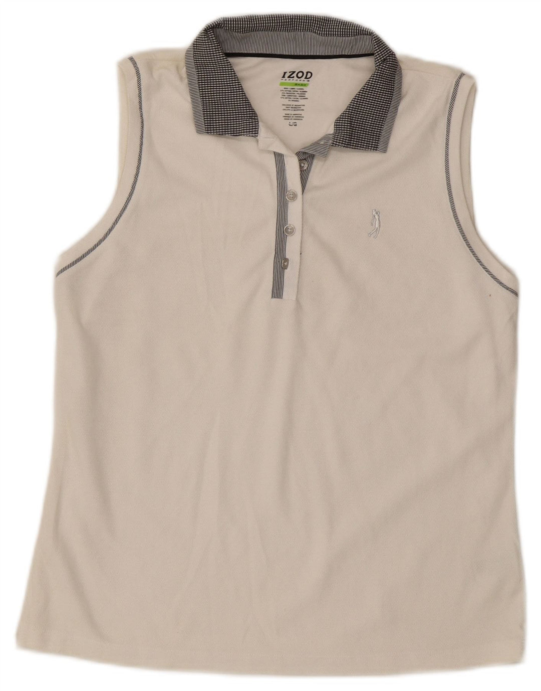 Γυναικείο αμάνικο μπλουζάκι πόλο IZOD UK 14 μεγάλο λευκό βαμβακερό