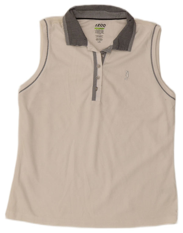 Γυναικείο αμάνικο μπλουζάκι πόλο IZOD UK 14 μεγάλο λευκό βαμβακερό