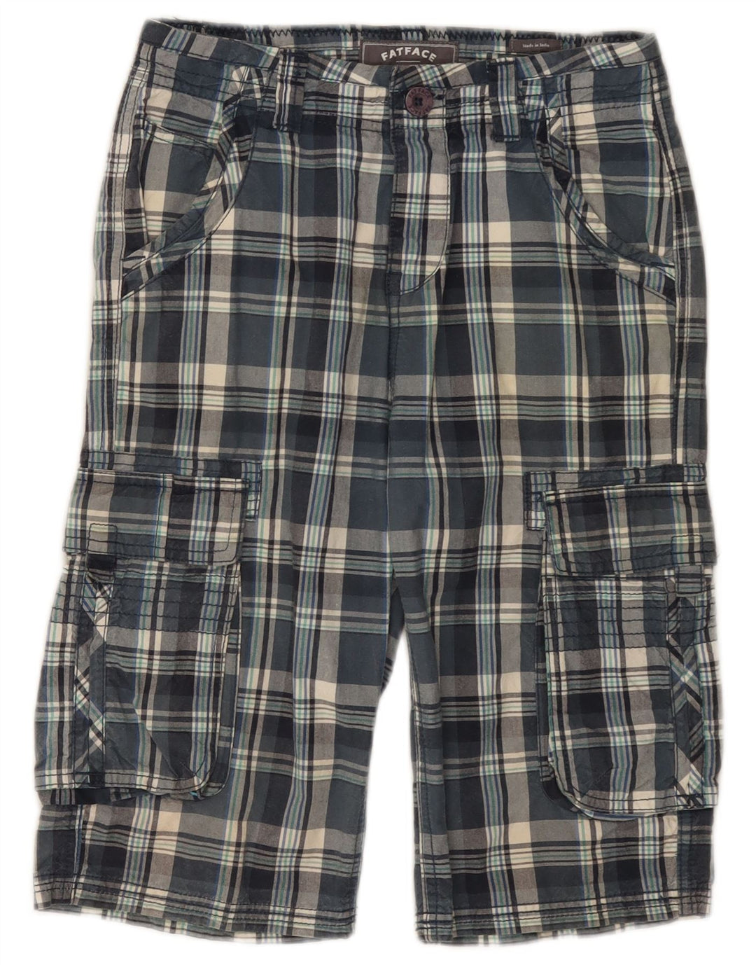FAT FACE Boys Cargo Bermuda Shorts 12-13 ετών W26 Blue Check Cotton