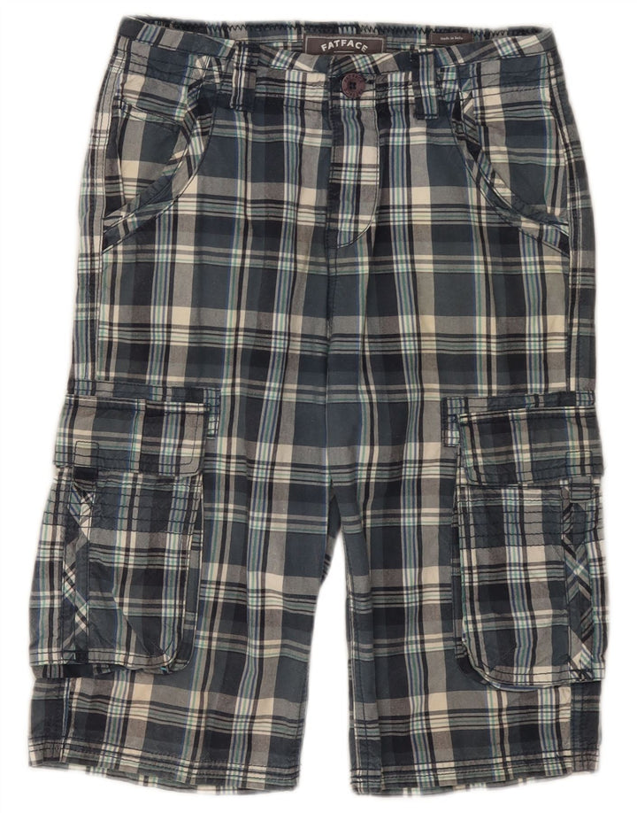 FAT FACE Boys Cargo Bermuda Shorts 12-13 ετών W26 Blue Check Cotton