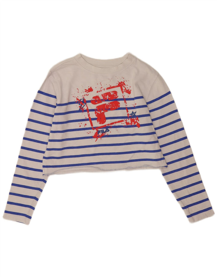 Fila Γυναικείο Crop Graphic Top Μακρυμάνικο UK 14 Μέτριο Λευκό ριγέ