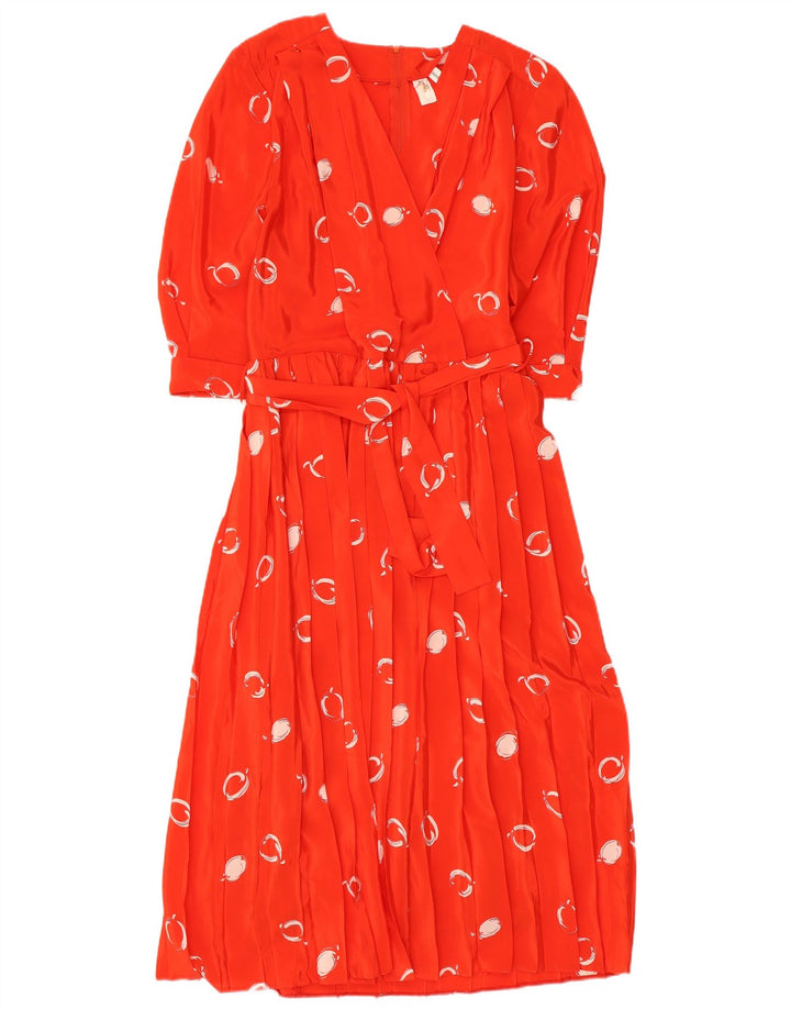 Vintage γυναικείο αφηρημένο μοτίβο μάξι φόρεμα 3/4 με μανίκια EU 42 μεγάλο κόκκινο