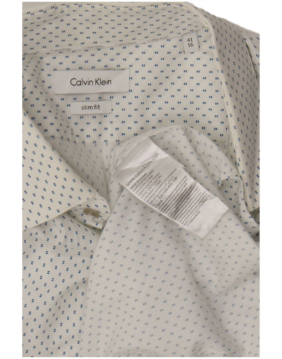 CALVIN KLEIN Ανδρικό πουκάμισο Slim Fit Μέγεθος 41 16 Μεγάλο βαμβακερό λευκό στίγματα