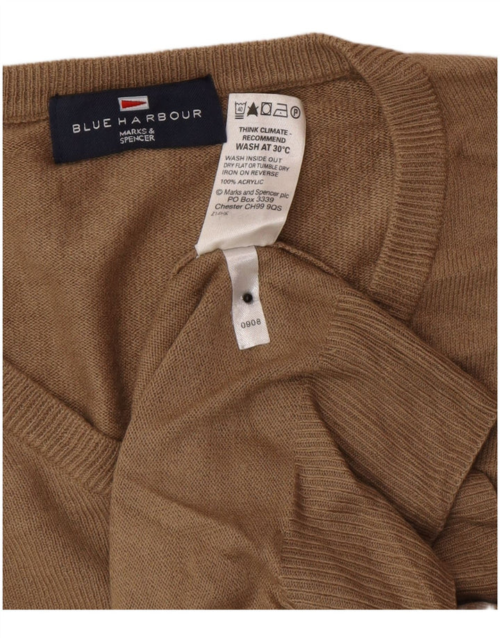 Ανδρικό πουλόβερ Marks & Spencer Blue Harbor με λαιμόκοψη με λαιμόκοψη, μικρό καφέ ακρυλικό