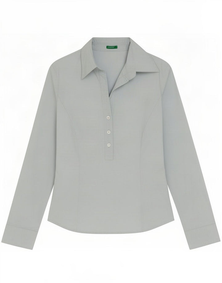 Γυναικείο πουλόβερ Benetton πουκάμισο UK 10 Small μπλε βαμβακερό