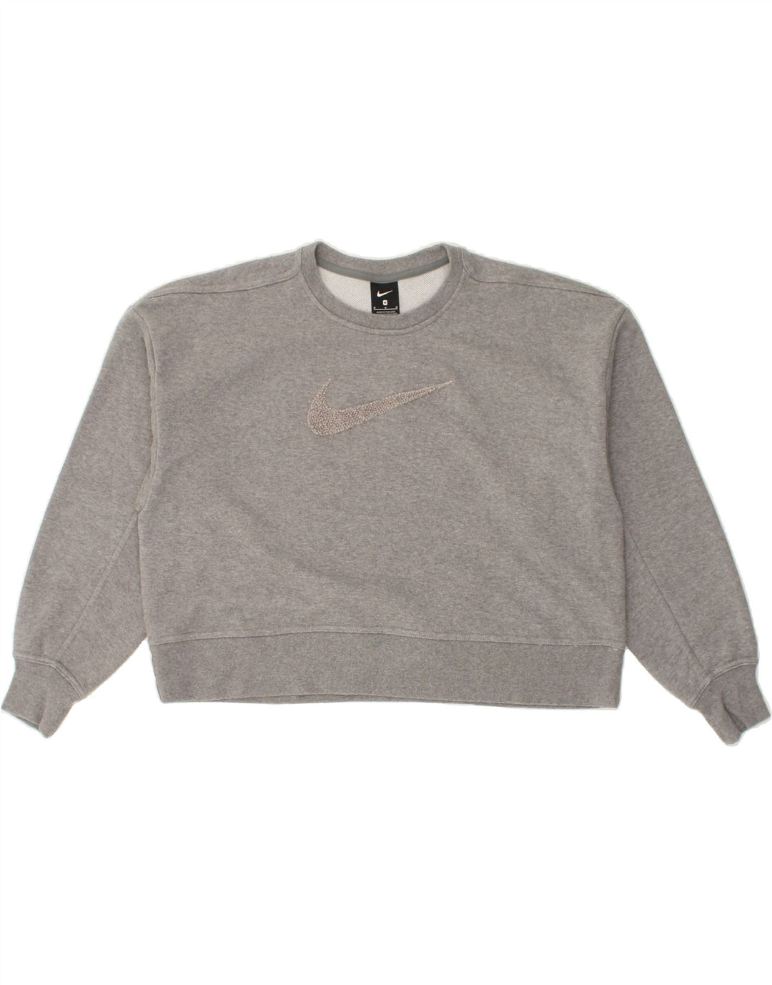 NIKE Womens Oversized Crop Graphic Sweatshirt Jumper UK 14 Medium Grey Vintage Nike and Second-Hand Nike from Messina Hembry 