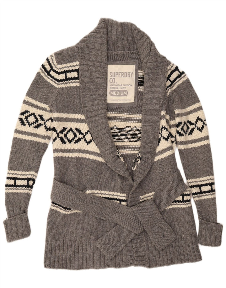 Γυναικείο πουλόβερ με ζακέτα Superdry UK 14 Μεσαίου Γκρι γεωμετρικό μαλλί