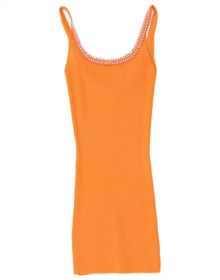 Zara Γυναικεία Slim Fit Cami Top UK 14 Medium Orange Viscose