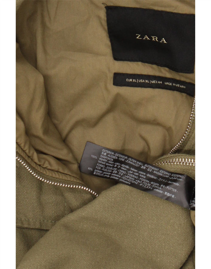 Zara Mens Utility Jacket UK 42 XL Khaki Cotton