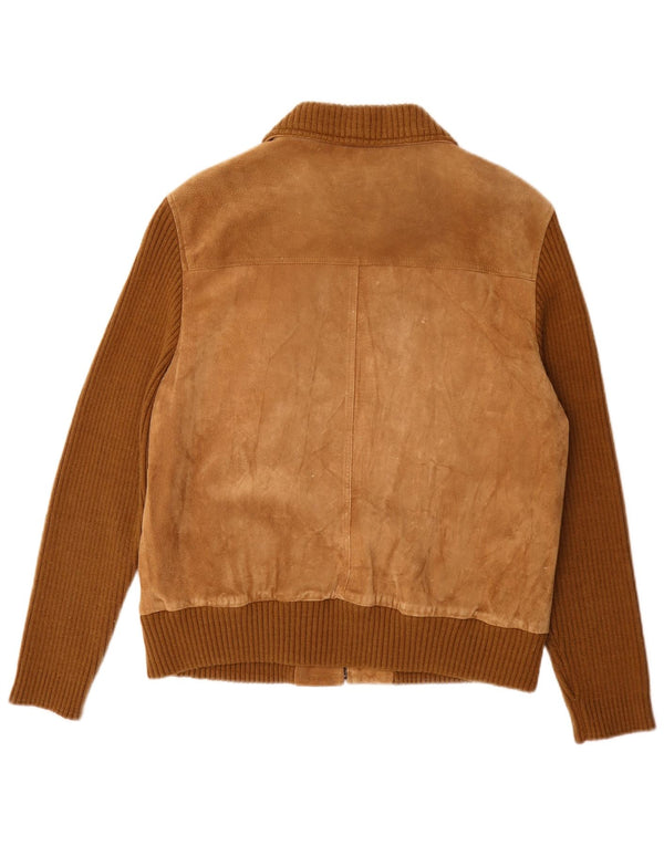 Vintage Γυναικείο Suede Bomber Jacket IT 50 XL Beige Colourblock Δερμάτινο