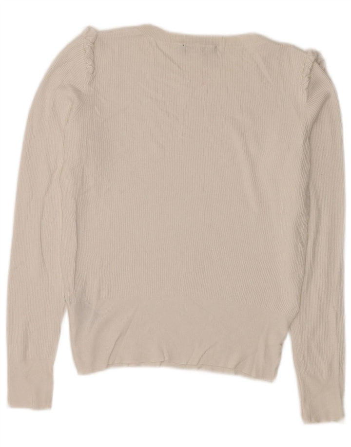 Oasis γυναικείο πουλόβερ με λαιμό σκακιέρα UK 10 Small White Viscose