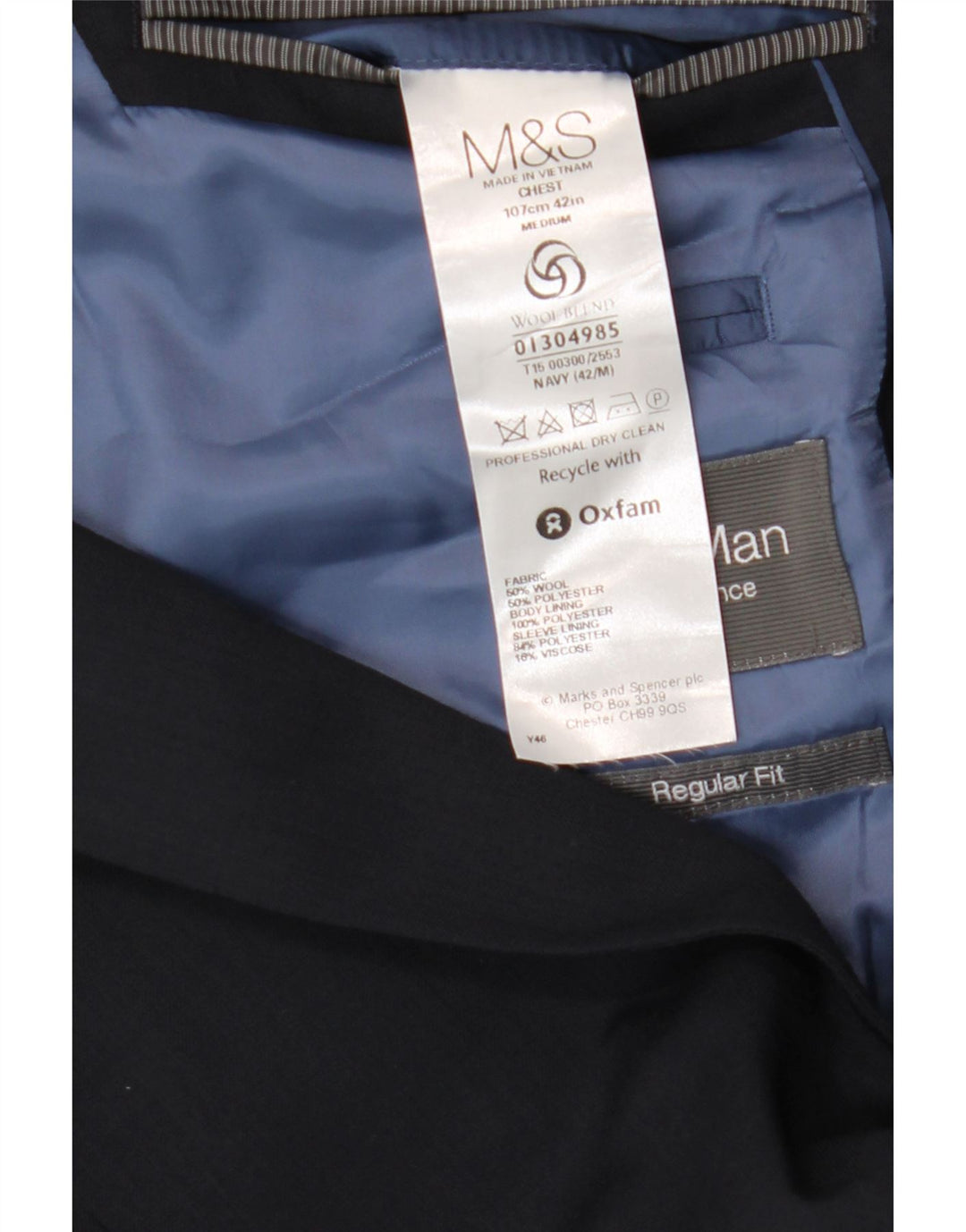 Marks & Spencer Ανδρικό μπλέιζερ με 2 κουμπιά μπουφάν UK 42 Μεγάλο Navy Blue Wool