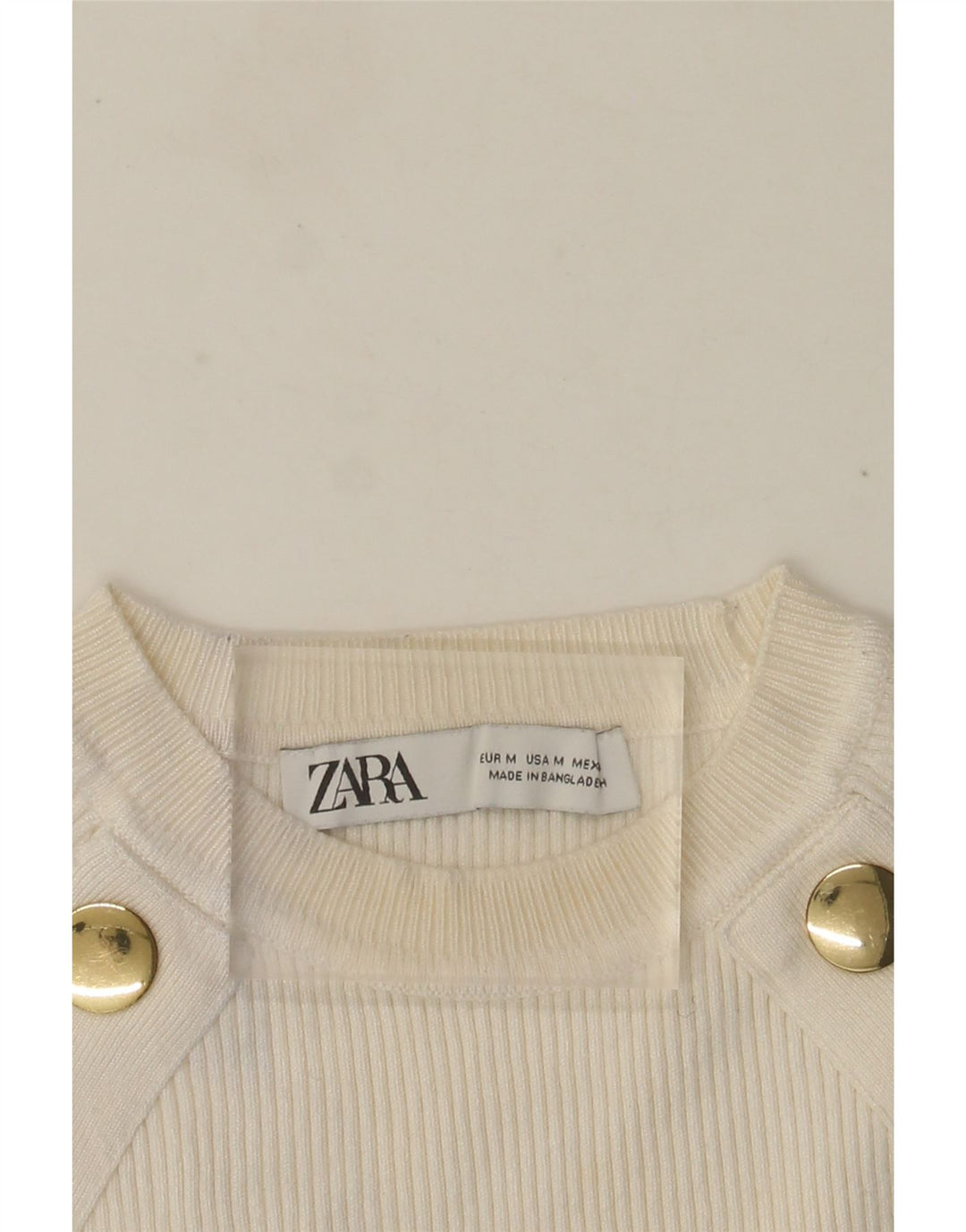 Zara Γυναικείο πουλόβερ με λαιμόκοψη Crop Crop UK 12 Medium White