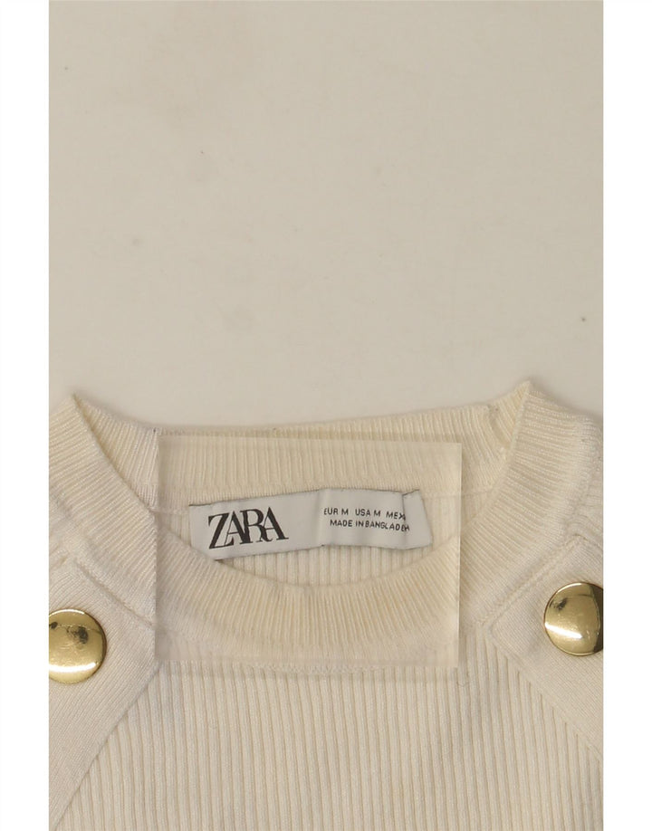 Zara Γυναικείο πουλόβερ με λαιμόκοψη Crop Crop UK 12 Medium White