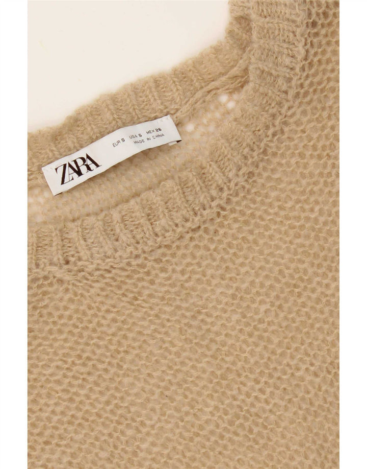 Zara Γυναικεία See Through Top Μακρυμάνικο UK 10 Small Beige