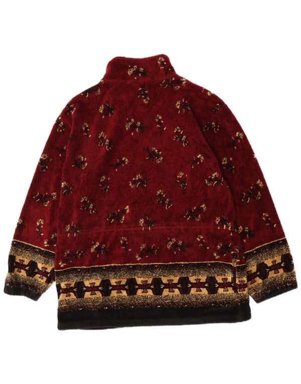 Vintage Ανδρικό Fleece Jacket UK 38 Medium Burgundy Floral