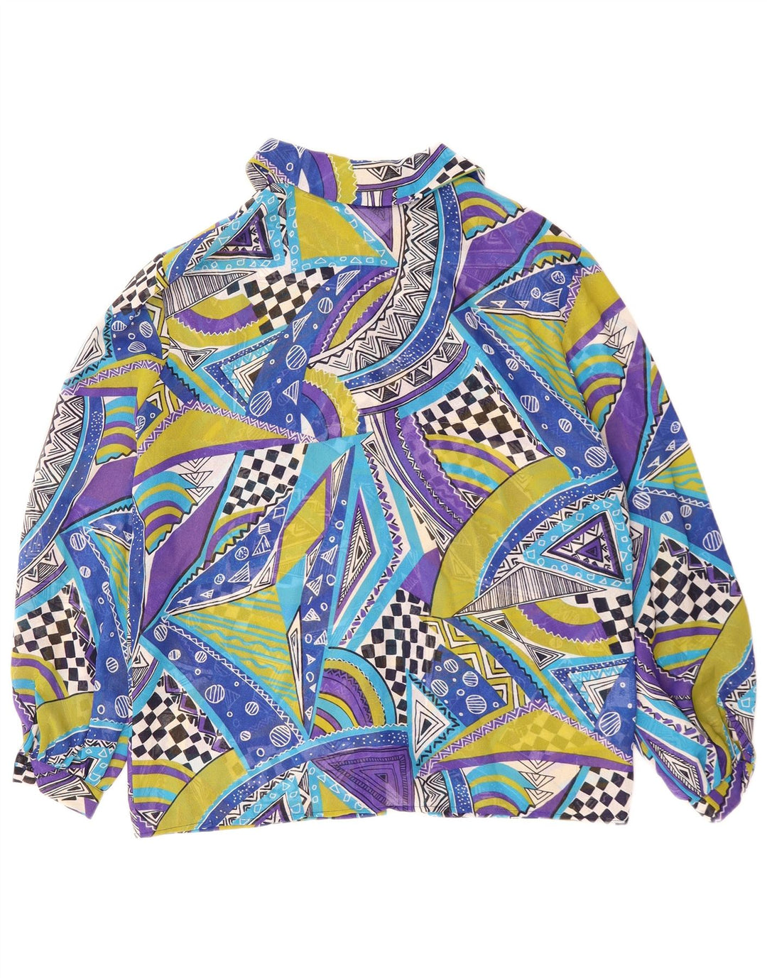 VINTAGE Γυναικείο Πουκάμισο Μπλούζα IT 42 Μεσαίο Μπλε Γεωμετρικός Πολυεστέρας