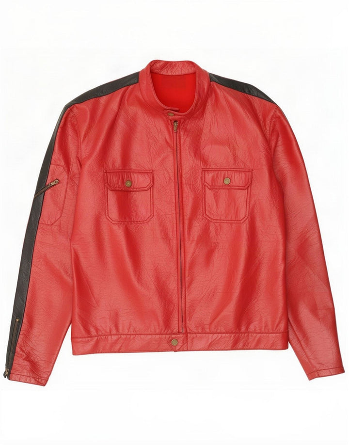Vintage Ανδρικό Δερμάτινο Μπουφάν UK 40 Large Red Colorblock