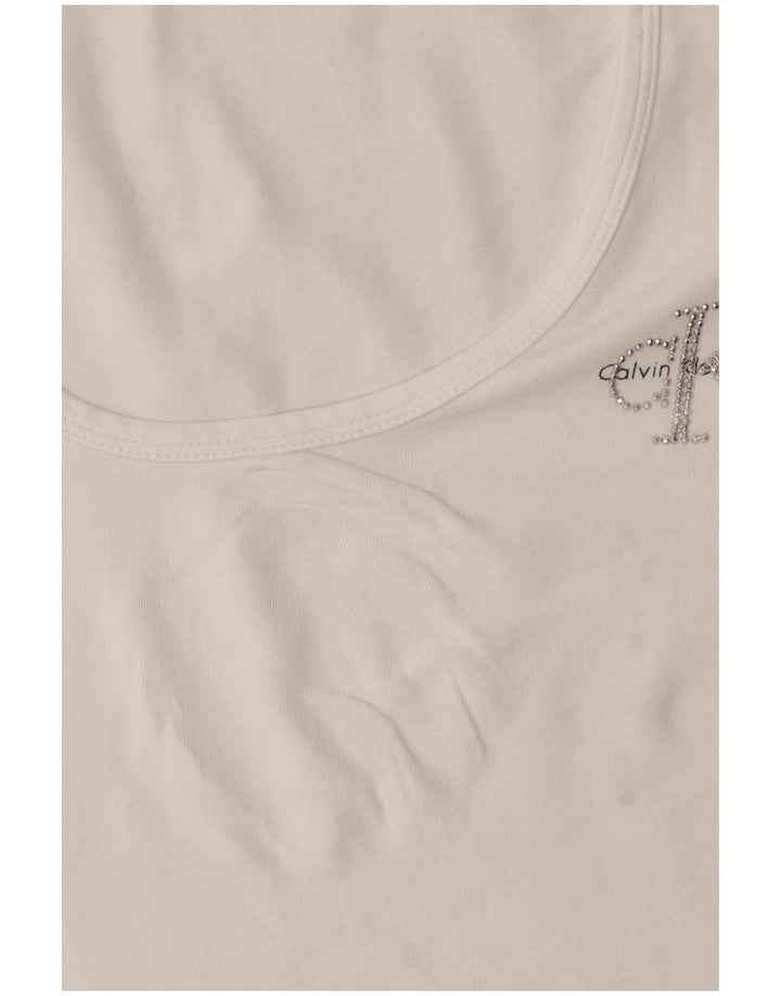 Γυναικείο Crop γραφικό μπλουζάκι CALVIN KLEIN JEANS Top UK 14 Large White