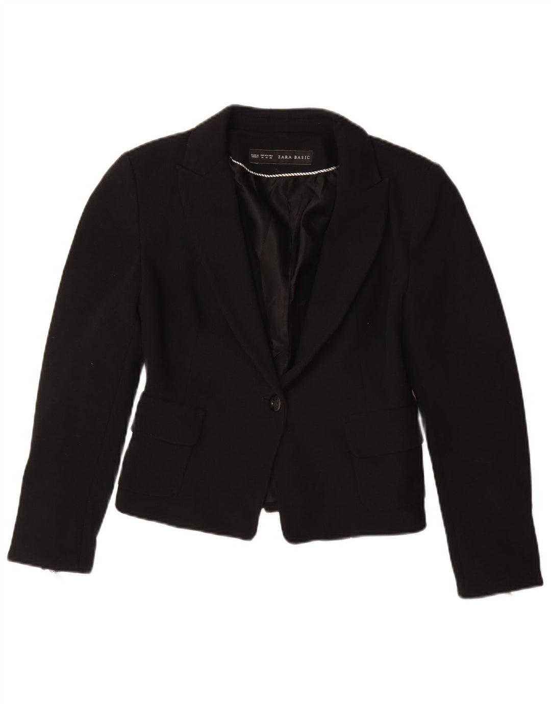 ZARA Γυναικείο Μπουφάν 1 Κουμπί Blazer UK 12 Μεσαίο Μαύρο