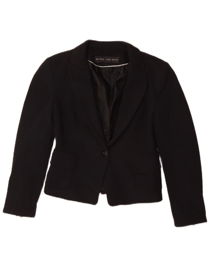 ZARA Γυναικείο Μπουφάν 1 Κουμπί Blazer UK 12 Μεσαίο Μαύρο