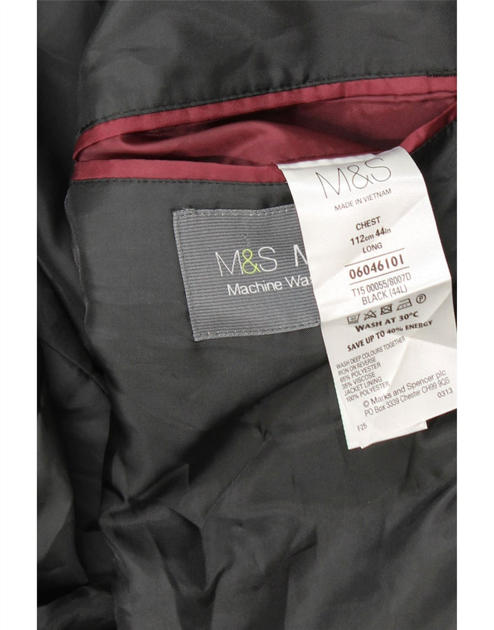 MARKS & SPENCER Mens Long 2 Button Blazer Jacket UK 44 2XL Black Polyester Vintage Marks & Spencer and Second-Hand Marks & Spencer from Messina Hembry 