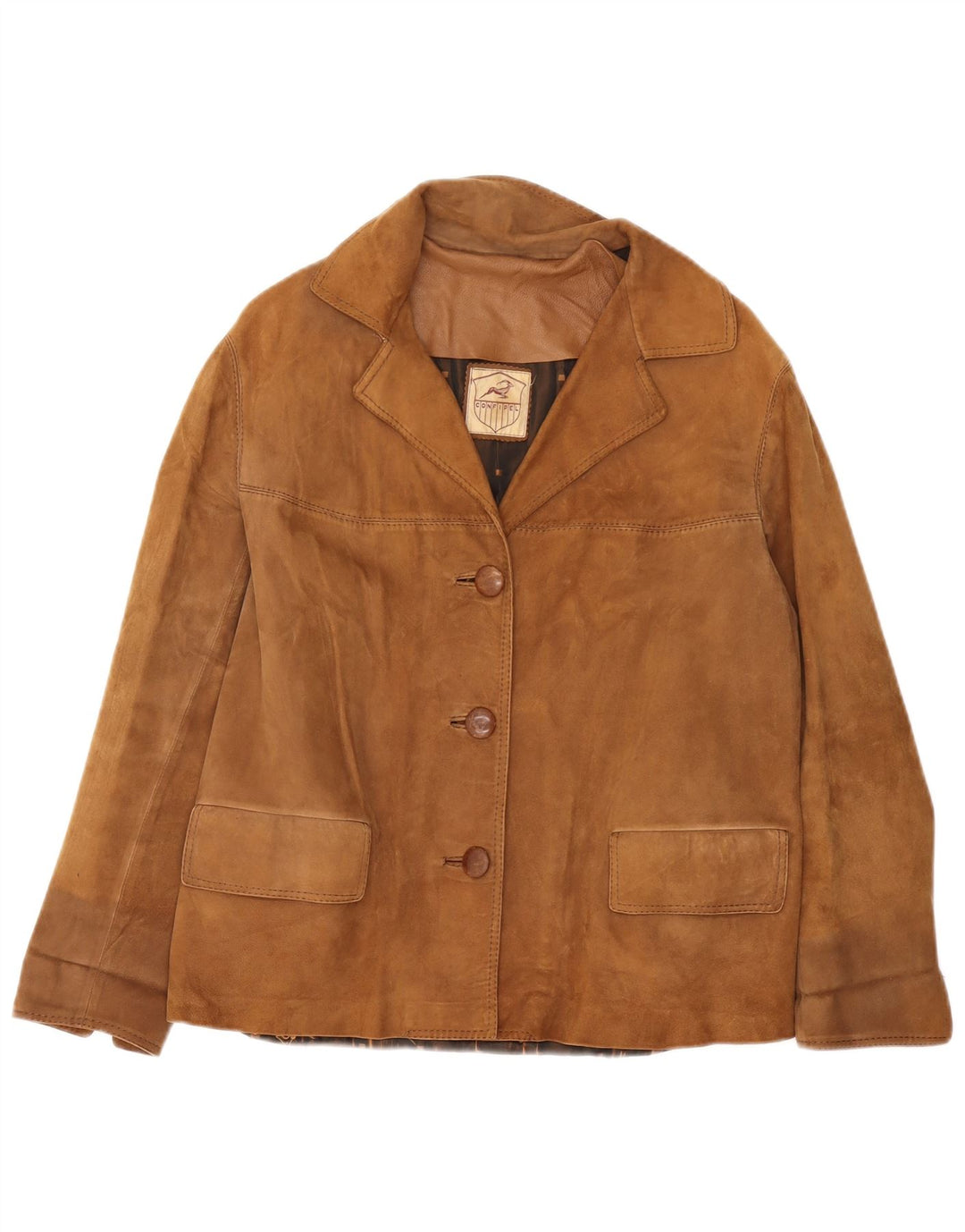 VINTAGE Γυναικείο Σουέντ Μπλέιζερ με 3 κουμπιά UK 16 Μεγάλο Καφέ