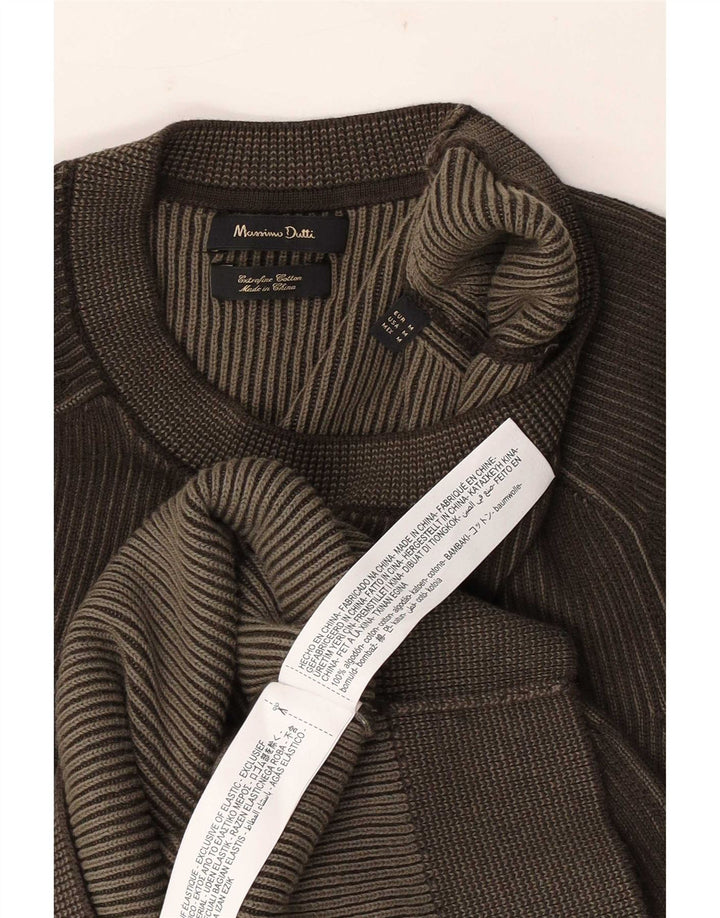 Massimo Dutti Ανδρικό πουλόβερ με λαιμόκοψη, μεσαίο καφέ βαμβακερό